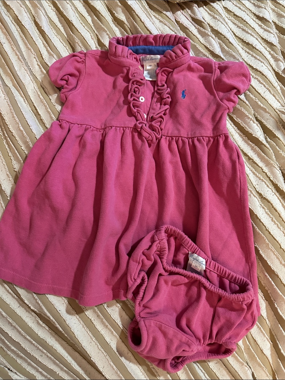 Ralph Lauren Pink Ruffled Polo Dress with Matching Bloomers